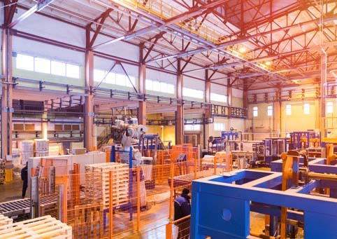 Warehouse with different manufacturing components