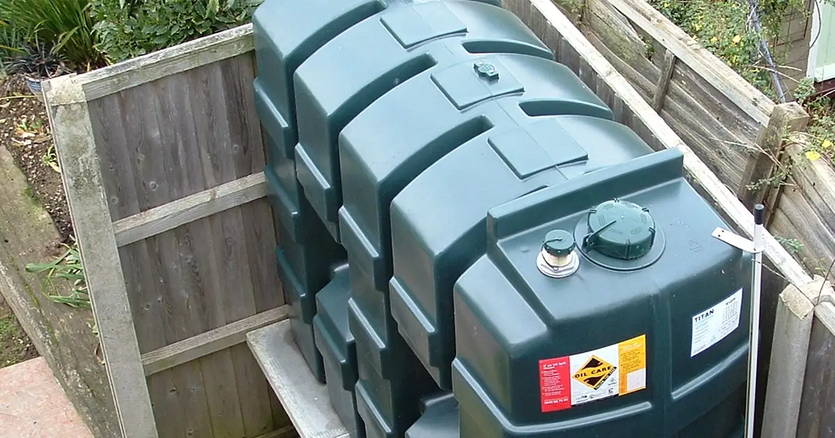 fuel storage tank in a back garden gated off